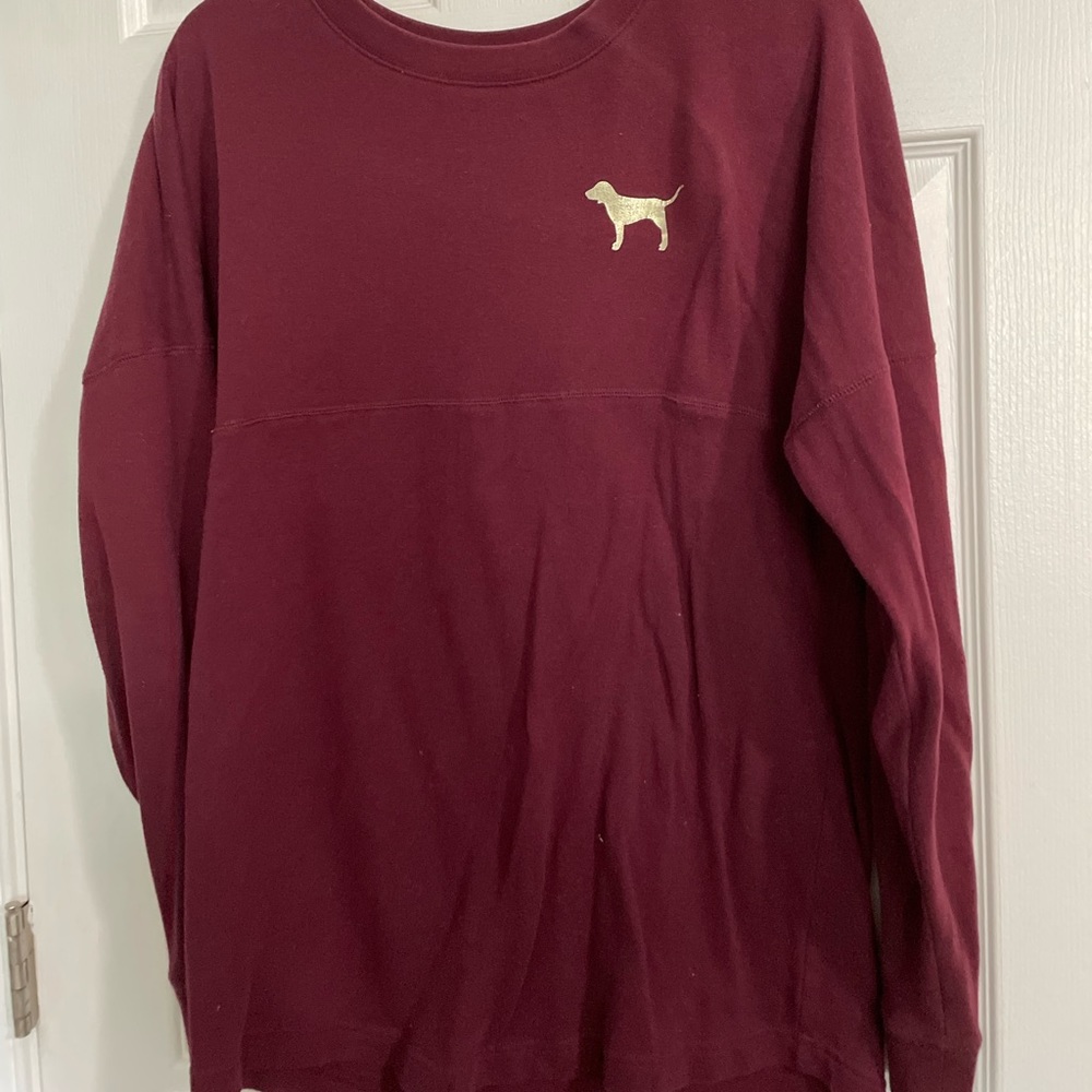 Women’s Victoria’s Secret PINK Maroon Crew Neck Sweatshirt with Sequin Logo